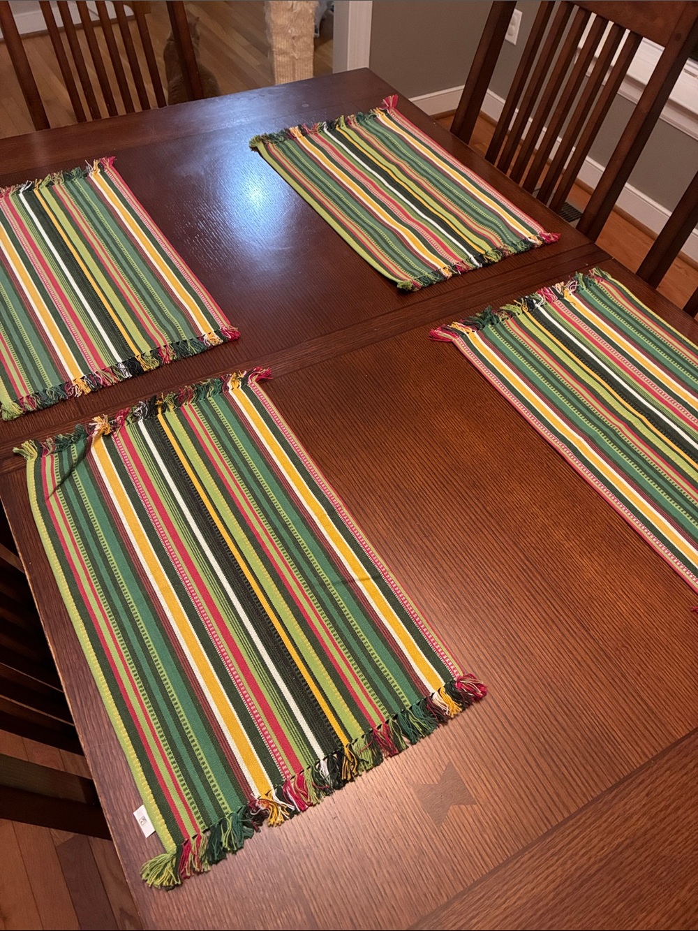Pier 1 Multicolor Striped Cotton Placemats - Green, Yellow, Red - set of four